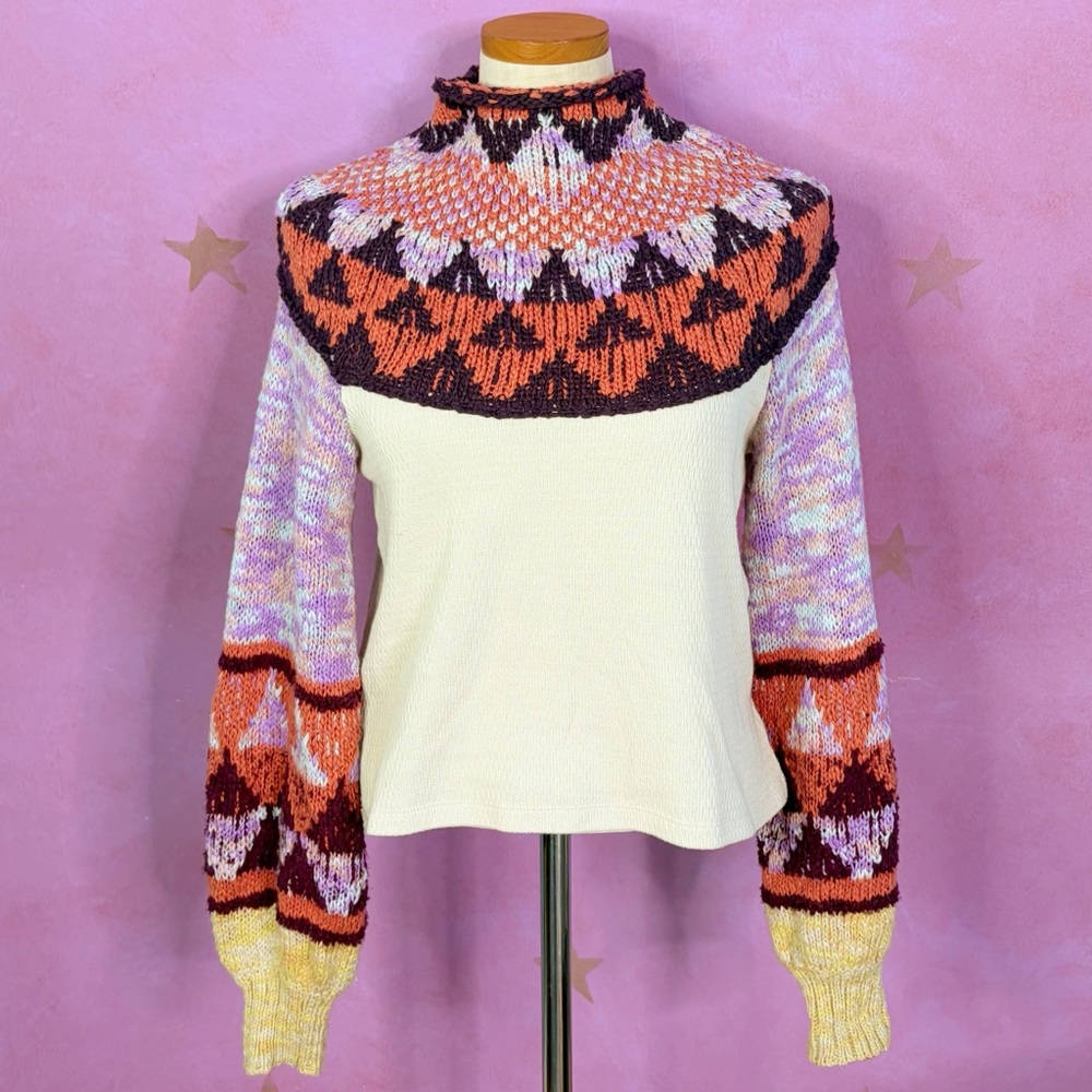 Free People Swit The Small Stuff Sweater XS Femme Nordic Mock Neck Fair Isle